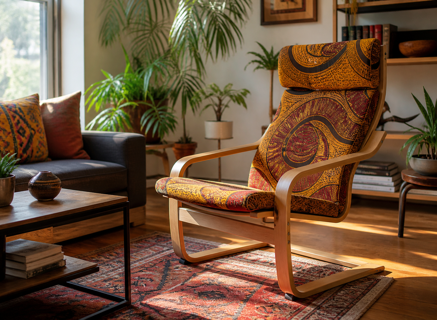 Cozy boho living room with plants